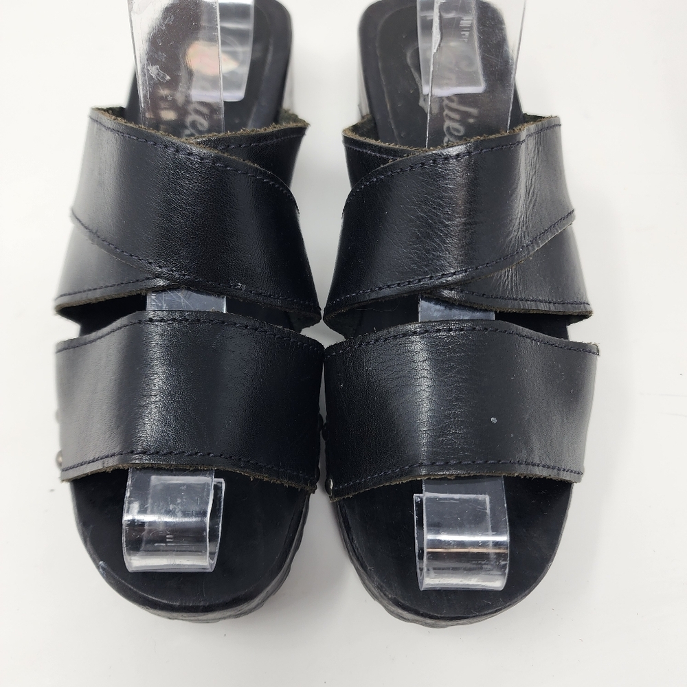 Candie's Clogs Vintage Black Leather Mules Womens 6 - Picture 4 of 12